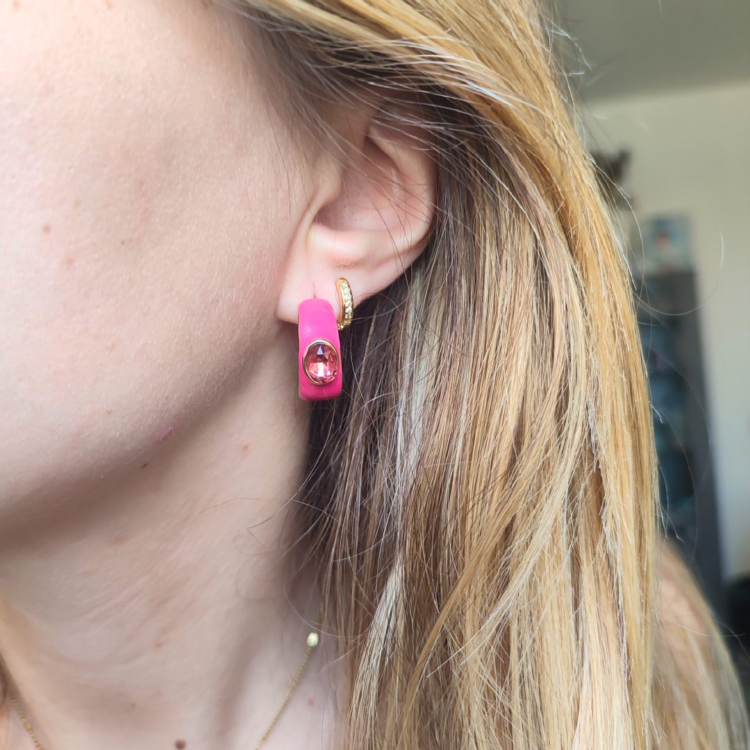 Boucles d'oreilles Azuréa 2 boucles d'oreilles azuréa rose portées
