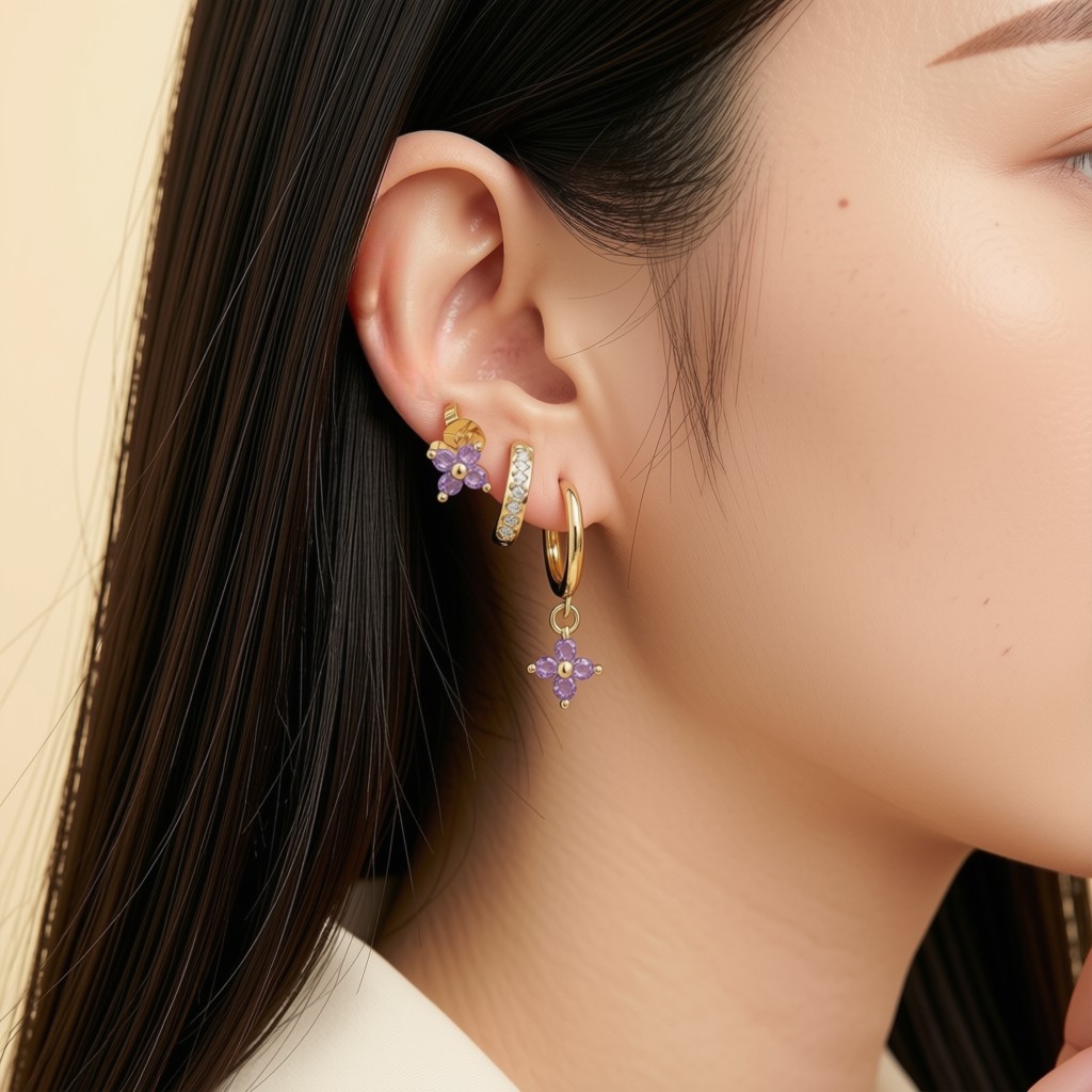 Trio de boucles d'oreilles Violette 2 Trio de boucles d'oreilles Violette